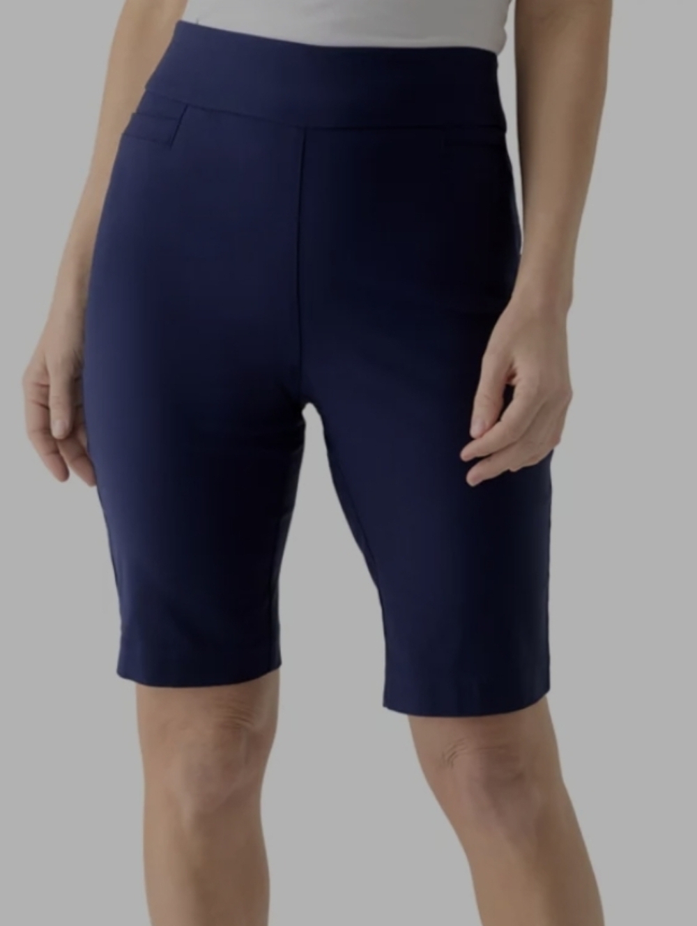NWT Kim Rogers Shorts Sz 16W Tummy Control Blue Flat Front